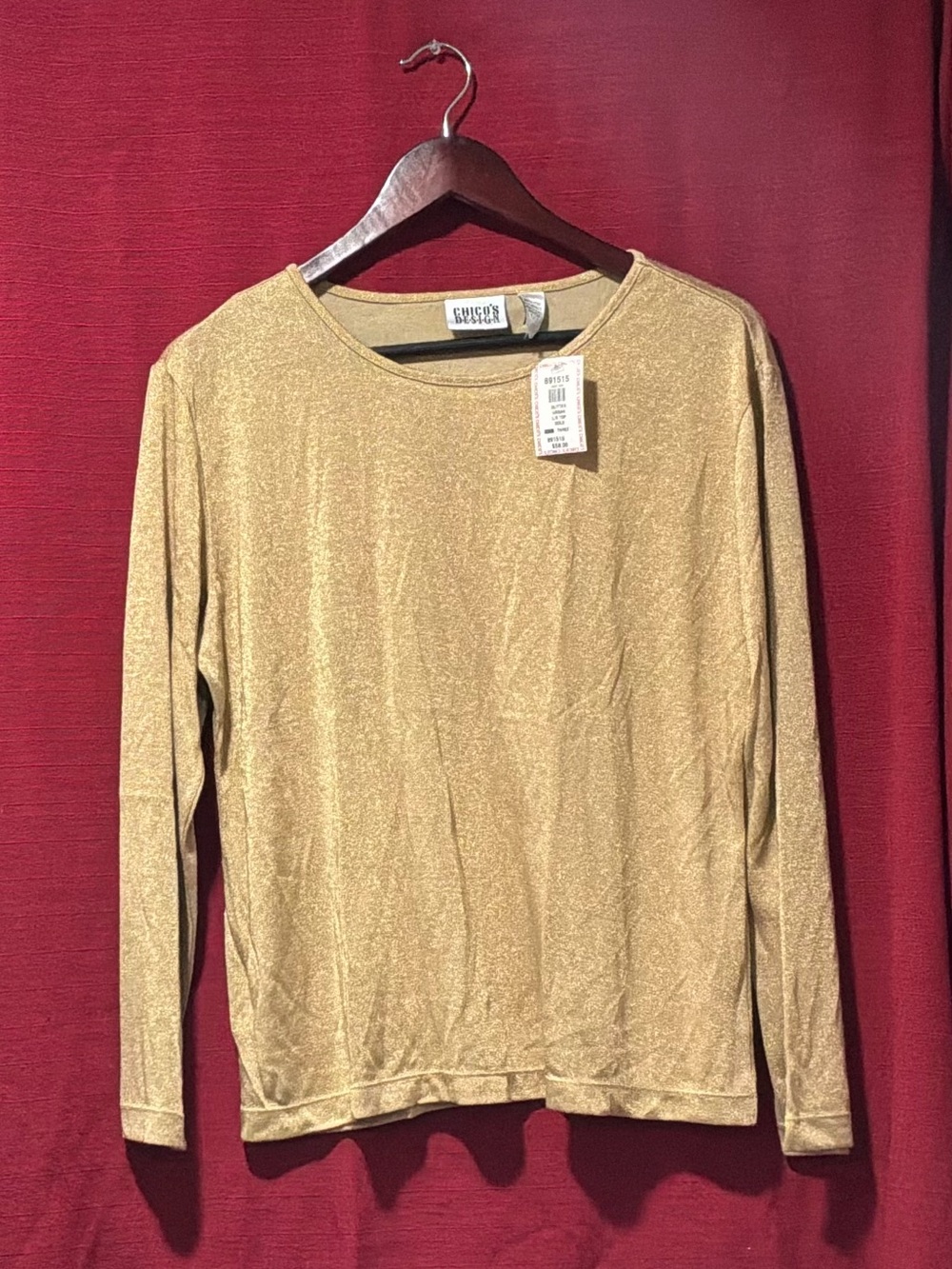 Chico's Shimmery Gold Long-Sleeve Crewneck Top